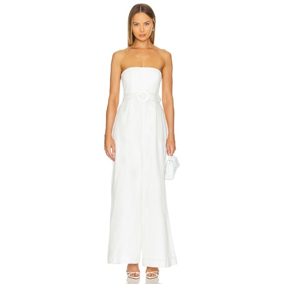 HEMANT & NANDITA Pants - Hemant & Nandita Linen Blend Wide Leg Jumpsuit White Size Large Bridal Resort